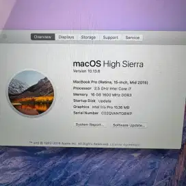 Macbook Pro 2015 Ram 16 Ssd 256 Core I7 
Layar 15 inch buat desain