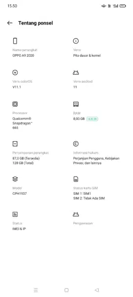 Hp Oppo A9 2020 Ram 8+5 128