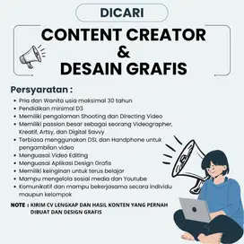 DICARI : Konten Kreator dan Design Grafis