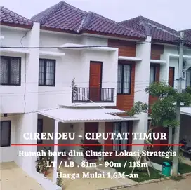 Rumah Baru 2 Lantai dlm Cluster dkt MRT dan Tol di Cirendeu - Ciputat