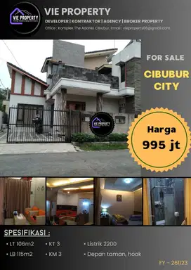 DIJUAL CEPAT  Rumah cantik depan taman Hoek di Cibubur City.