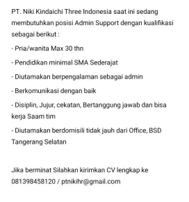 Dibutuhkan Segera Admin Support