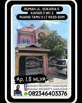 Rumah Jl. Sukaria 5  Kamar Tidur  3 Kamar mandi 2- 6X20 SHM