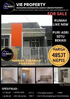 DIJUAL CEPAT BARU RENOV RUMAH SIAP HUNI DI PURI ASRI SETU BEKASI