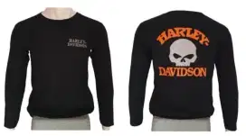 Baju tshirt lengan panjang harley davidson skull dan white