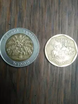 Jual 2 uang koin 1000 kelapa sawit thn 1996 , dan 100 thn 1998