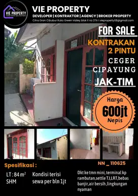 Kontrakan 2 pintu kondisi terisi Ceger Cipayung  Jakarta Timur