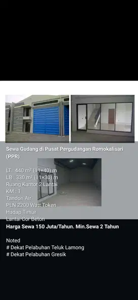 Sewa Gudang Strategis 440m² di Pusat Pergudangan Romokalisari (PPR) -
