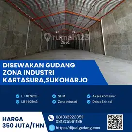 Gudang sewa lokasi industri Sukoharjo luas 1876m sangat strategis