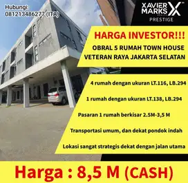 Harga Investor, Diobral 5 Rumah Townhouse di Veteran Raya Jak Sel