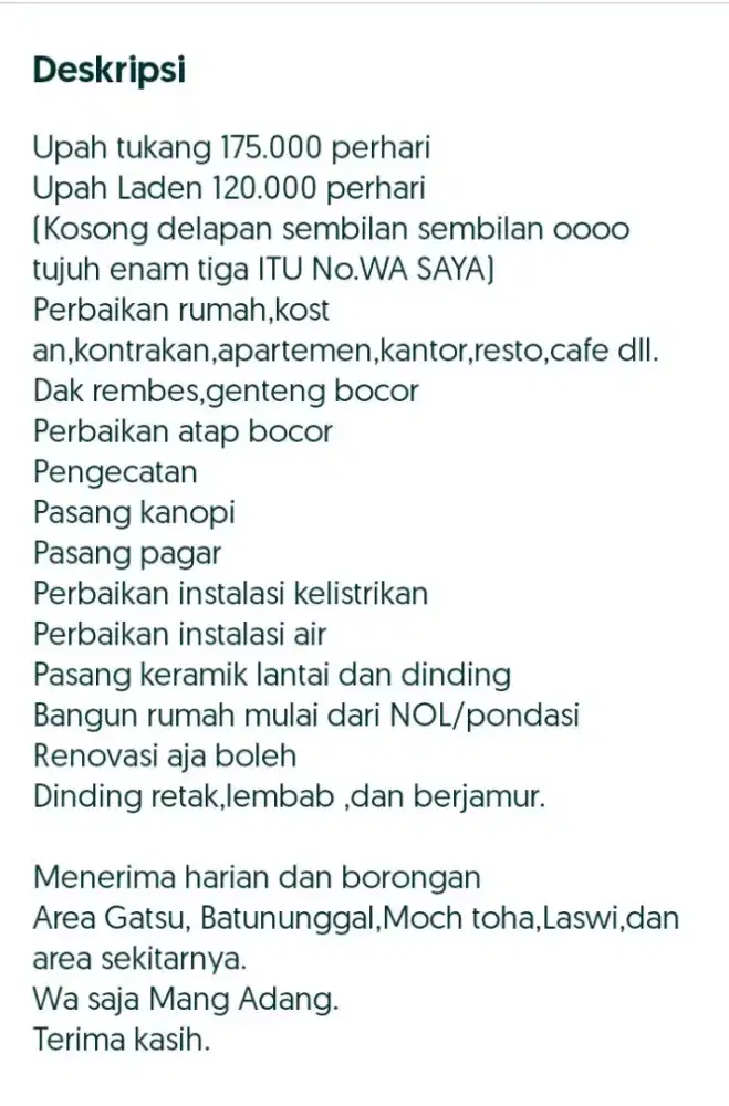 Tukang harian dan borongan