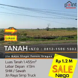 Tanah Strategis 1.445m² Tepi Jalan Raya Tanon Sragen