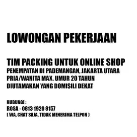 LOKER PACKING OLSHOP (PADEMANGAN, JAKARTA UTARA)
