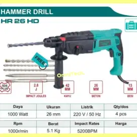 Mesin Bor Bobok Beton Hammer Drill SDS Plus 26mm HR26 Bolak Balik NRT