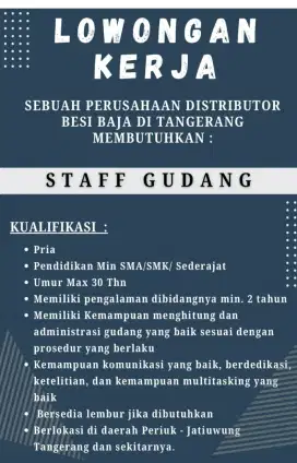 Lowongan Staff Gudang