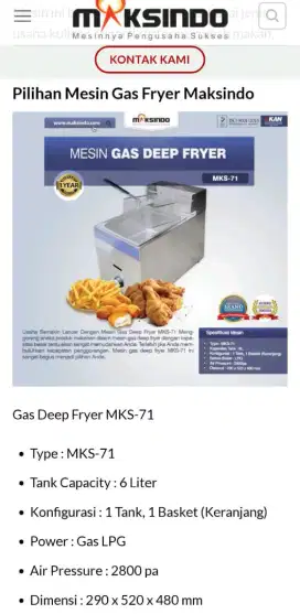Gas Deep fryer uk. 6L merk MAKSINDO