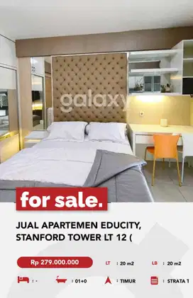 JUAL APARTEMEN CANTIK EDUCITY, STANDFORD LANTAI 12. ( STUDIO) FULL FUR