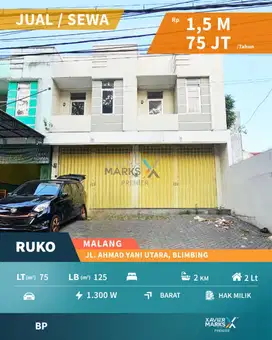 Dijual/Disewakan  Ruko di Poros Jl Ahmad Yani Utara Blimbing, Malang