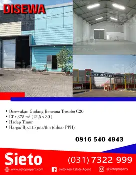 Disewakan Cepat! Gudang Kencana Trosobo C 20