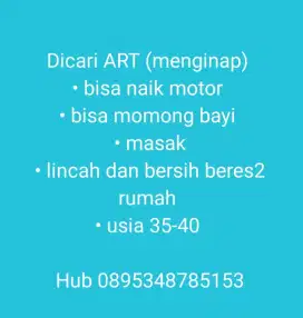 Dibutuhkan ART nginap