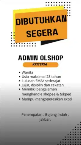 DIBUTUHKAN ADMIN OLSHOP
