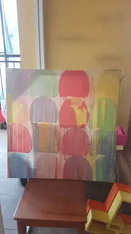 Hiasan dinding Uk 90 x 90 cm bahan kayu dan kanvas