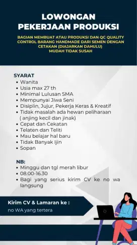 Dicari bagian produksi dan QC