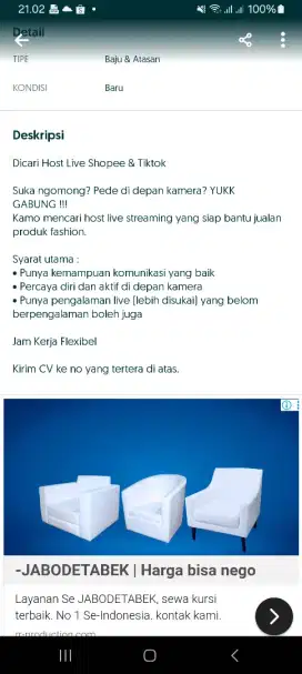 DIBUTUHKAN HOST LIVE PAKAIAN