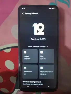 Di jual BU hp Vivo y02, ram 3/32, mulus,no minus,lok jakpus