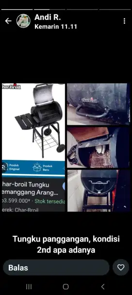 dijual panggangan barbeque merk Char Broil