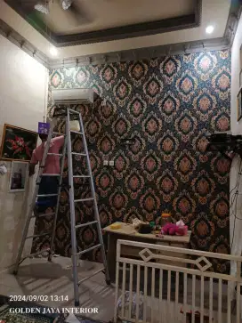 (MURAH)WALLPAPER DINDING VINILL SEKALIGUS GRATIS PASANG
