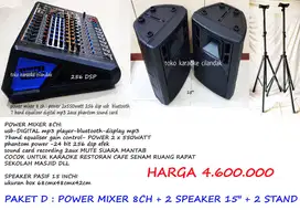 PROMO SPEAKER AKTIF+4MIC POWER MIXER DLL  SPEAKER AKTIF 15 + STAND + 4