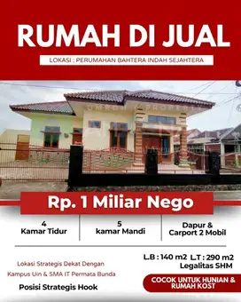 DIJUAL RUMAH DI PERUMAHAN BAHTERA INDAH SEJAHTERA SUKARAME BDL