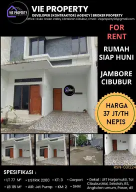 RUMAH DISEWAKAN MURAH DI JAMBORE CIBUBUR