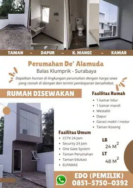 disewakan Rumah konsep Townhouse di Perumahan De Alamuda Surabaya