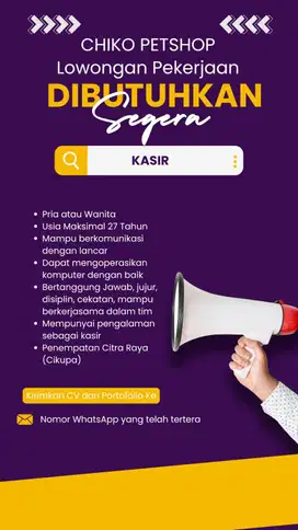 LOWONGAN KASIR+ ADMIN ONLINESHOP ADMIN