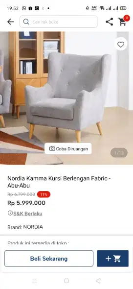 Nordia kamma kursi berlengan fabric - abu abu
