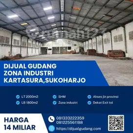 Gudang jual lokasi Sukoharjo pusat kota luas 2000m