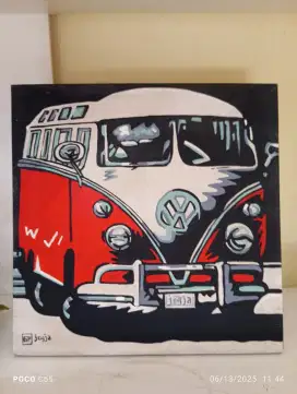 Hiasan Dinding painting VW Kombi @ UK 40 x 40 cm bahan kayu dan kanvas