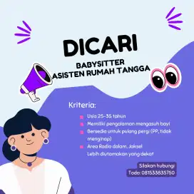 Lowongan Babysitter/ART Pulang Pergi area Radio Dalam