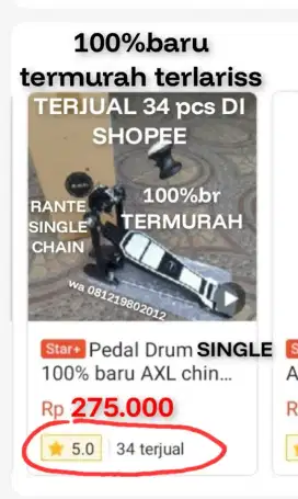 100%br TERMURAH TERLARIS PEDAL DRUM SINGLE AXL CHINA