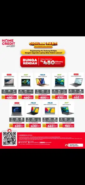 Promo cicilan bunga rendah Laptop untuk sekolah atau kerja