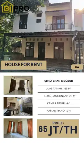 DISEWAKAN RUMAH ASRI POSISI HOEK DEKAT MESJID CITRAGRAN CIBUBUR