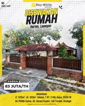 Rumah Disewakan Kerten, Laweyan, Surakarta (Full Furnished)