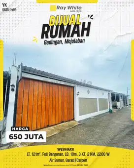 Rumah Dijual di Perumahan Gadingan, Mojolaban, Sukoharjo