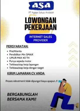 LOWONGAN SALES INTERNET WIFI (AREA BANDUNG)