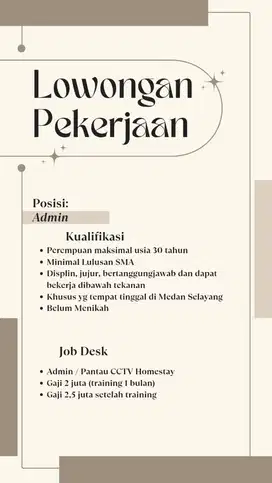 Dicari admin homestay