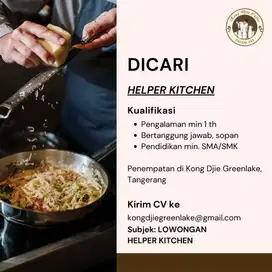 Lowongan kerja HELPER KITCHEN daerah Cipondoh Tangerang