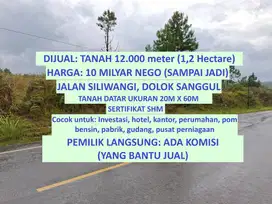 Dijual cepat tanah strategis 12.000 meter Jln Siliwangi Dolok Sanggul