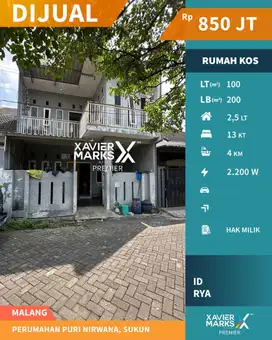 Dijual Rukost Aktif Di Perum Puri Nirwana Sukun Kota Malang(OLX712)